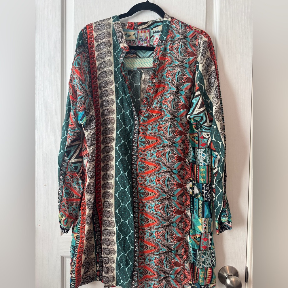 Johnny Was SILK Tunic/ Dress - Size M Boho Multicolor Pattern
